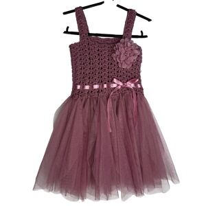 6 Months Mauve Crochet Tulle Dress Flower Party‎ 1/2 Birthday Family Photoshoot